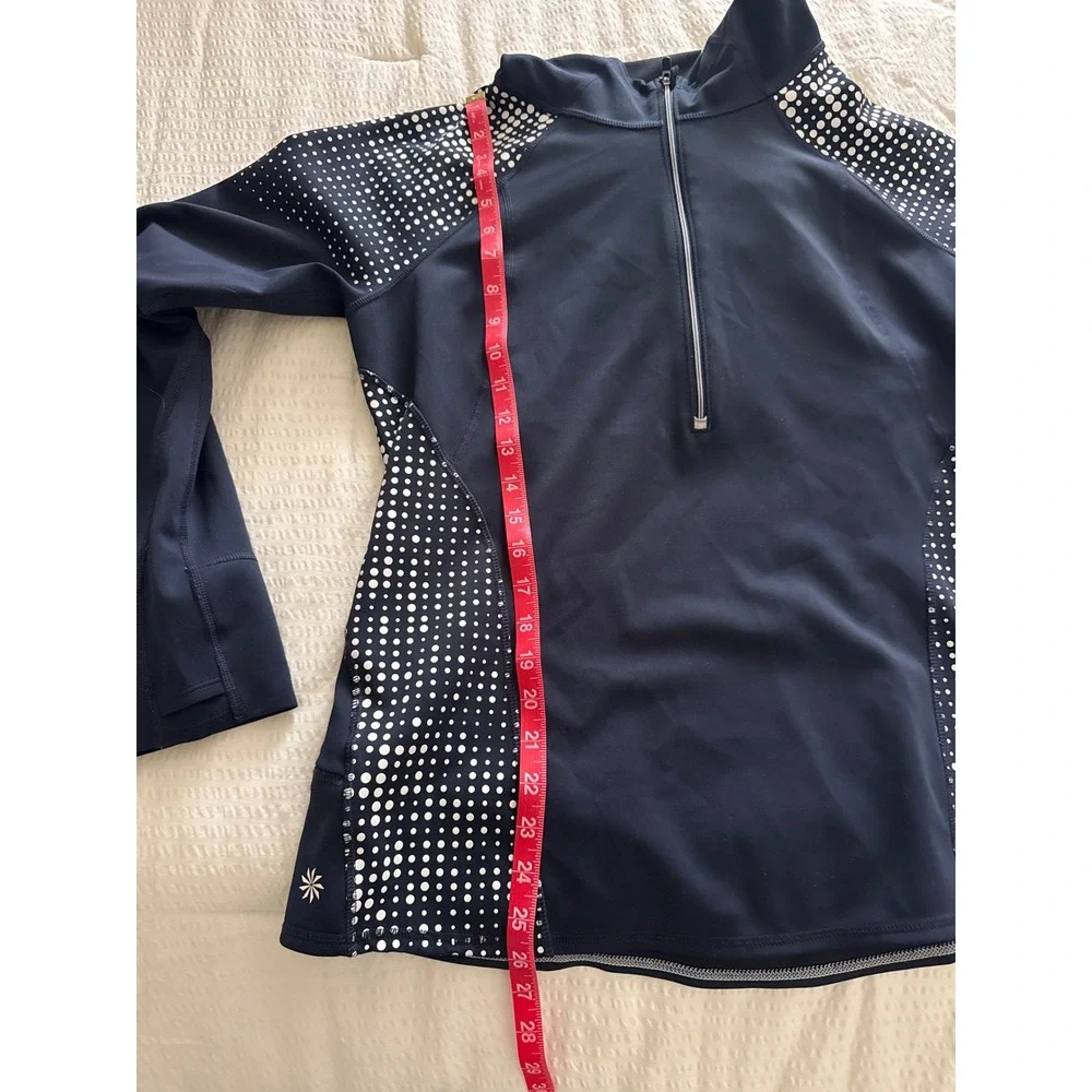Athleta Running Wild 1/2 Zip Hooded Pullover Navy Polka Dot Athletic Women's L - Picture 7 of 8